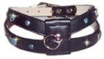 Black Harness w/ Blue Rhinestone Hearts-